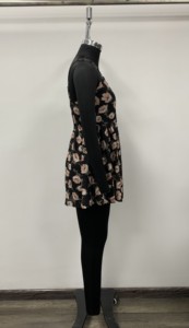 Floral Print Pleated Mini <b>Dress</b> With Sweetheart Neck Long Sleeve Casual Spring Wear - Product Image 3