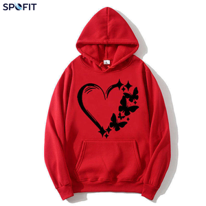 SPOFIT เสื้อฮู้ดสีดำขนาดใหญ่สำหรับผู้ชายพิมพ์ลายหัวใจผีเสื้อแขนเสื้อแบบแร็กแลนเสื้อสเวตเตอร์ระบายอากาศได้ - Product Image 5