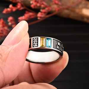 Anillo de Graduación Universitario Personalizado BOJ School Ring 054, Anillo de Colegio Secundario para Ella, con Piedra de Nacimiento, Plata 925, ¡Oferta! - Product Image 4