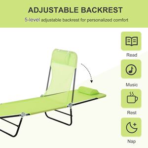 Sdraio Pieghevole a 5 Livelli Regolabili con Poggiatesta in Rete Traspirante per Spiaggia, Patio, Terrazza o Bordo Piscina, Verde - Product Image 4