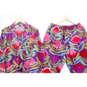 Ensemble de pyjama pour femmes en coton 100% fait main, luxueux, vintage, romantique, classique, floral, automne, 2 pièces, doux, lisse, respirant, séchage rapide - Product Image 6