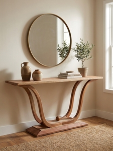 Mesa Consola de Pedestal Curvo de Madera Maciza Hecha a Mano, Mesa Escultural para Entrada, Sofá, Interior, Exterior, Patio, Pasillo - Product Image 2