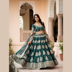 Lehenga Choli de Crepé Francés con Bordado de Lentejuelas Zari, de Secado Rápido, para Bodas y Fiestas, Atuendo Elegante de Diseñador - Product Image 2