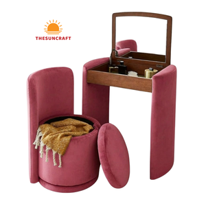 Quality Modern Oak Wood Corner <b>Vanity</b> - Makeup Table for Girls with <b>Mirror</b> & Chair Set Cheap Pricing - Product Image 1