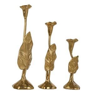 Jules 3er-Set Goldblatt-Kerzenhalter Dekorativer Aluminium-Kerzenständer mit Elegantem Botanischem Design Luxuriöser Tischdekor - Product Image 3