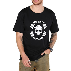 Men's Black T-<b>Shirt</b> With Skull And Dumbbell Print O-Neck Short Sleeve Casual Regular Fit 100% Cotton Jersey Knitted - Product Image 2