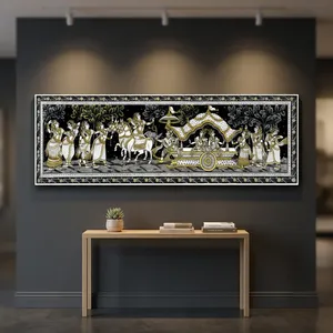 Pintura Tradicional India Mitológica en Madera para Decoración de Pared |   Arte Popular Hecho a Mano |   Decoración Rectangular para el Hogar Estilo Pattachitra Étnico - Product Image 1
