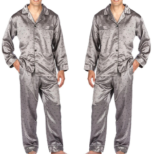 <b>Men's</b> Gray Satin Long Sleeve <b>Pajama</b> <b>Set</b> with Print Pattern and Front Pocket Casual Sleepwear <b>for</b> Spring - Product Image 4