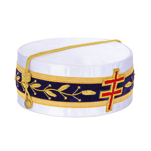 Handmade 33rd Degree Scottish Rite White Crown <b>Cap</b> Premium Gold Bullion Cross Embroidery Regalia White Velvet Gold Embroidered - Product Image 2