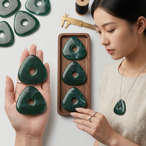 Creative Weiji 40mm Abalorio de acrílico de base plana con forma de triángulo hueco irregular, con acabado efecto teñido, temática budista, tipo botón, para joyería DIY y pendientes - Product Image 3