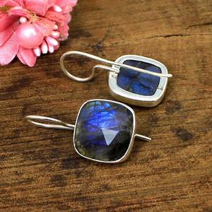 Natural Labradorite Faceted Cushion Shape Earrings 925 Sterling <b>Silver</b> Gemstone Earrings Boho Fashion Jewelry For Women Handmade - Product Image 6