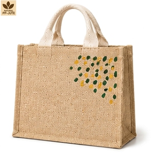 Sac de courses en jute laminé 20x20x10 cm, imprimé sur mesure, réutilisable, sac fourre-tout pour la vente au détail, vente en gros, fabricant OEM ODM, marque privée - Product Image 2