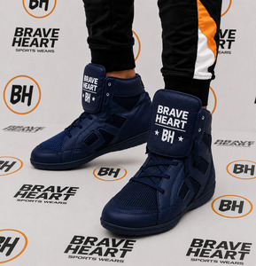 Chaussures de boxe de haute qualité No Boxing No Life, couleur bleu foncé, pour l'entraînement de boxe - Product Image 1