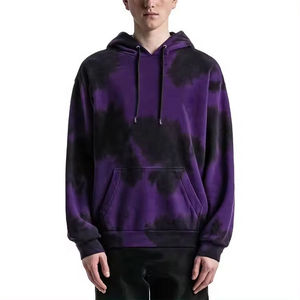 Men's Oversized Tie-<b>Dye</b> Hoodie Purple <b>Black</b> French Terry Casual Sweatshirt Regular Fit Autumn Wear - Product Image 1