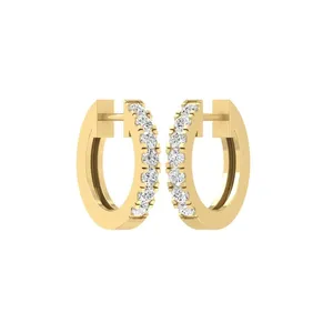 Pendientes de aro de oro amarillo de 14k con diamantes naturales redondos, regalo para mujer - Product Image 3