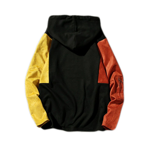 Sudadera con Capucha Negra Oversize para Hombre, con Bloques de Color, Manga Raglán, Tejida, Casual, para Otoño, Corte Regular, con Bolsillos - Product Image 3