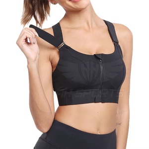 Black Sports Bra Cross Strap High <b>Support</b> <b>Crop</b> <b>Top</b> for Yoga Gym Workout Sport Fitness Front Zip Bra Adjustable Strap Shockproof - Product Image 3