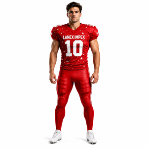 Uniforme de football américain rouge personnalisé pour hommes avec impression d'étoiles, numéro 10, vêtements d'entraînement, ensemble de maillot en polyester respirant - Product Image 1