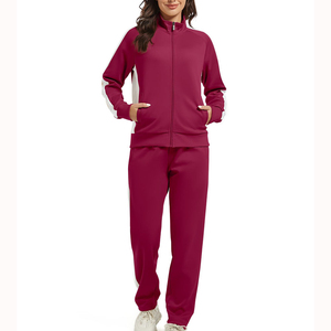 Ensemble de survêtement sportif pour homme, couleur bordeaux, avec panneaux latéraux rayés, en polyester tricoté, pour l'automne - Product Image 4