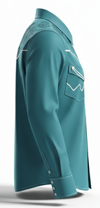 เสื้อเชิ้ตคาวบอยสไตล์ตะวันตกสำหรับผู้ชายสุดหรู ผ้าโพลีเอสเตอร์ 100% ทรงปกติ ป้องกันรอยยับ ปักลายดอกไม้ ติดกระดุมด้านหน้า มีโลโก้ แขนยาว - Product Image 4