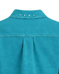 Chaqueta vaquera corta para mujer, color verde azulado, personalizada, con botones en los hombros adornados con pedrería, manga larga, estilo casual urbano. - Product Image 6