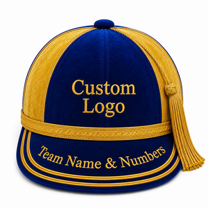 Honours Custom Embroidered Embossed Velvet Cap <b>Navy</b> Blue Gold Trim Tassel Team Name Unisex Adjustable Sporty Four Seasons All - Product Image 2