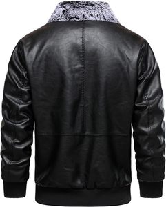 Men Black PU Leather Slim Bomber <b>Jacket</b> with Collar Zipper Front Moto <b>Biker</b> Style Autumn Wear 100% Polyester Fiber Filled - Product Image 4