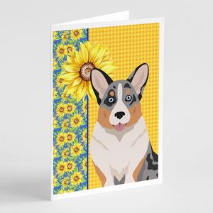 ชุดการ์ดอวยพร Merle Cardigan Corgi ลายดอกทานตะวันสำหรับฤดูร้อนการ์ด A7แปลกๆ8ใบขนาด5x7การ์ดเปล่าพร้อมซอง - Product Image 1