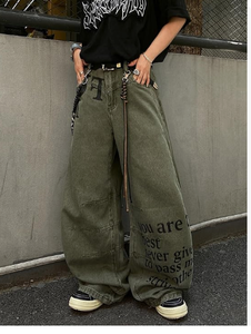 <b>Men</b> s High Waist Wide Leg Printed Denim <b>Jeans</b> Loose Fit Cotton Streetwear Autumn Style - Product Image 5