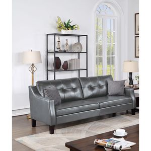 Set Divano Contemporaneo 2 Pezzi in Ecopelle Grigia per Soggiorno, Divanetto con Cuscini Morbidi e Design Trapuntato, Divano Imbottito - Product Image 2