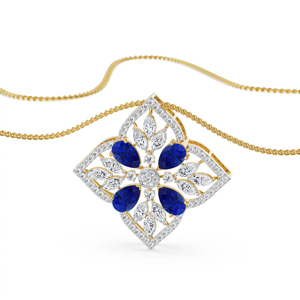 Collar de lujo con colgante de flor, zafiro azul y diamantes de talla marquesa, cadena de serpiente chapada en oro de 18 quilates, joyería de boda para mujer - Product Image 1