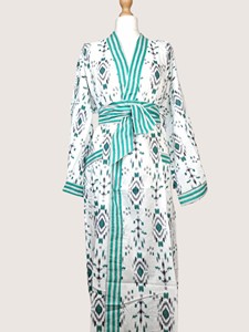 Bata Larga para Mujer con Estampado Geométrico, Manga Larga, Cuello en V, de Algodón y Fibra de Bambú, Suave, Informal, para Verano - Product Image 1
