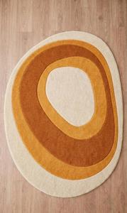 Luxury Modern Wool Hand Tufted Round Area Rug Cream Beige <b>Abstract</b> Ripple Line Floor Carpet for Living Room Mat - Product Image 2