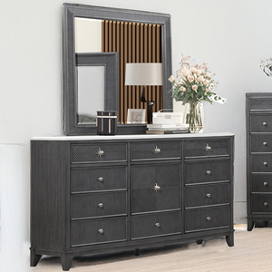 Juego de Muebles de Dormitorio Modernos de Lujo en Madera Maciza Gris Oscuro con Cama Tapizada para el Dormitorio Principal, Uso Doméstico - Product Image 2