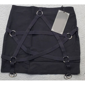 High Demanding Gothic Punk Women <b>Black</b> Mini Skirt <b>Harness</b> Strappy O-Ring Skirt with Back Zipper Custom OEM ODM - Product Image 1