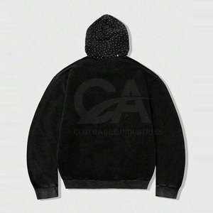 เสื้อฮู้ดดี้ตกแต่งสไตล์โมเดิร์นพร้อมงานศิลปะประดับด้วยคริสตัล วัสดุสวมใส่สบาย เสื้อผ้าลำลอง ผู้ผลิตขายส่ง - Product Image 2