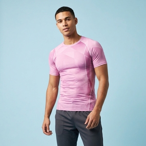 Men Half Sleeve O-Neck Compression Fitted Sporty Casual Wear Breathable Solid Jersey Top - Product Image 1