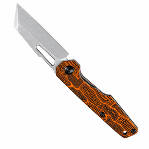 Navajas Plegables con Mango en Espiral Naranja y Negro y Hoja Plateada con Ranura de Apertura con el Pulgar para Uso Diario y Tareas de Corte al Aire Libre - Product Image 4