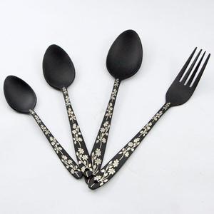 Matte <b>Black</b> Metal Flatware <b>Set</b> With Floral Handle Design Reusable Wedding Tableware Latest <b>Cutlery</b> <b>Sets</b> Gift Box Pack - Product Image 5