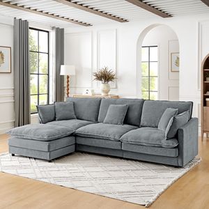 Divano Sezionale Moderno a L Convertibile a 4 Posti, Oversize, per Soggiorno, con Pouf Contenitore e Tessuto in Spugna - Product Image 3