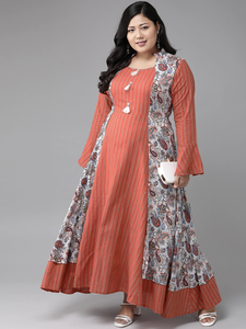 Kurta Anarkali en rayonne à motifs floraux multicolores, col mandarin, manches trois quarts, tenue fluide et douce pour femmes grandes tailles - Product Image 4