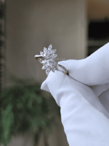Marquise Lab Grown Diamond Floral <b>Cluster</b> Ring 0.90 Ct Gold Nature Inspired Split Shank Statement Engagement Ring for Women - Product Image 2