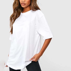 Camiseta Blanca Oversize para Mujer, Cuello Redondo, Manga Corta, Corte Holgado, Logotipo Estampado, Algodón Transpirable, para Todas las Temporadas - Product Image 4