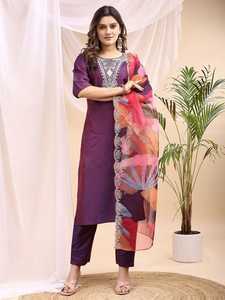 <b>Women</b> Embroidered Silk <b>Kurta</b> Pant Set Pink Printed Dupatta Ethnic Wear for Party Wedding Recycled Materials All Seasons - Product Image 4