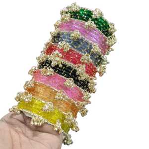 Ensemble de bijoux de mariage pour mariée, bracelets en verre traditionnels du Cachemire, couleurs personnalisées, multicolores, plaqués or - Product Image 1