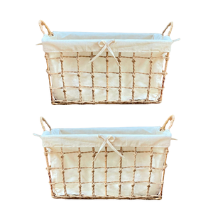 Natural Water Hyacinth Seagrass Rattan Bamboo <b>STORAGE</b> <b>BASKET</b> with Frame Cotton Liner Set Custom Sizes <b>Storage</b> <b>Baskets</b> - Product Image 1