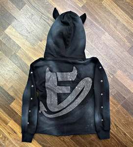 Custom Heavyweight <b>Rhinestone</b> Zip Up Hoodie Letter Pattern Winter Hooded <b>Jacket</b> for Men - Product Image 6