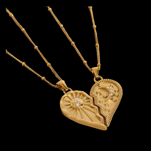 Collar con Colgante de Corazón Chapado en Rodio de Lujo Premium con Diseño de Sol y Luna de Moissanita, Cadena de Palomitas, Joyería Romántica Unisex - Product Image 1