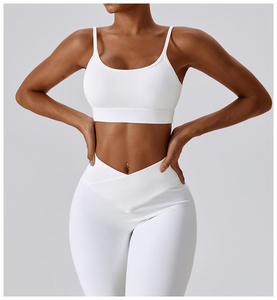 Ensemble de yoga pour femmes, haut court blanc à dos nu, leggings taille haute longueur intégrale, sans couture, en spandex et polyester, 2 pièces - Product Image 1