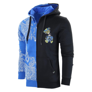 <span class=keywords><strong>Felpa</strong></span> con cappuccio da uomo nera e blu con zip, stampa Paisley e design <span class=keywords><strong>Mickey</strong></span>, abbigliamento casual autunnale - Product Image 1